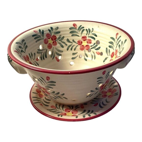 New Debco Ceramic Colander with Plate Flower Design Fruit Bowl - Picture 7 of 10